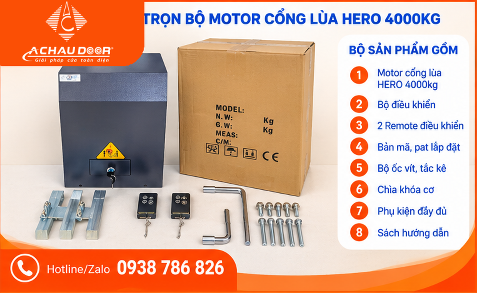 Motor Cổng Trượt HERO 4000kg 220V 4 HERO 4000KG 04 tron bo phu kien