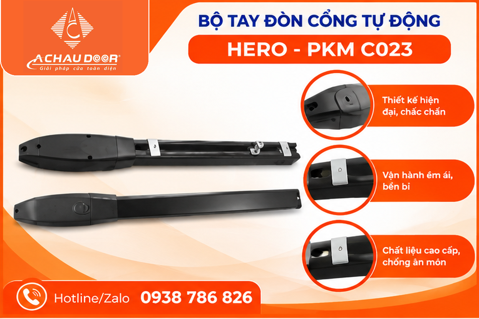 Motor Cổng Tay Đòn HERO PKM C023 24V 200kg 2 HERO PKM C023 02 gioi thieu logo chuan
