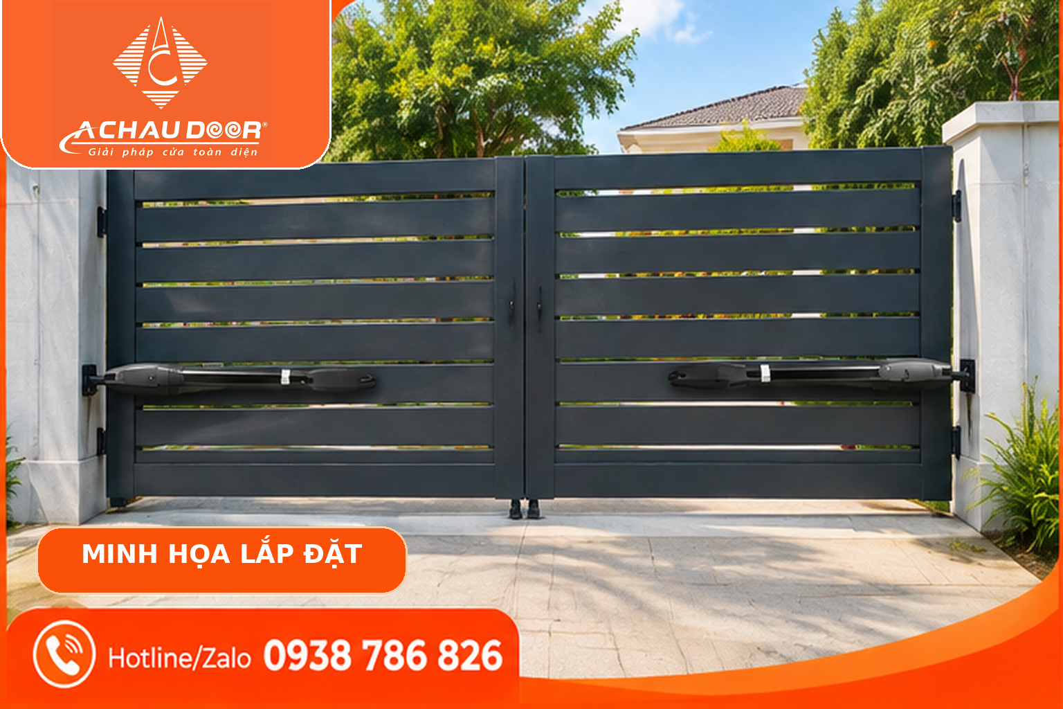 Motor Cổng Tay Đòn HERO PKM C023 24V 200kg 3 HERO PKM C023 03 lap dat minh hoa logo chuan