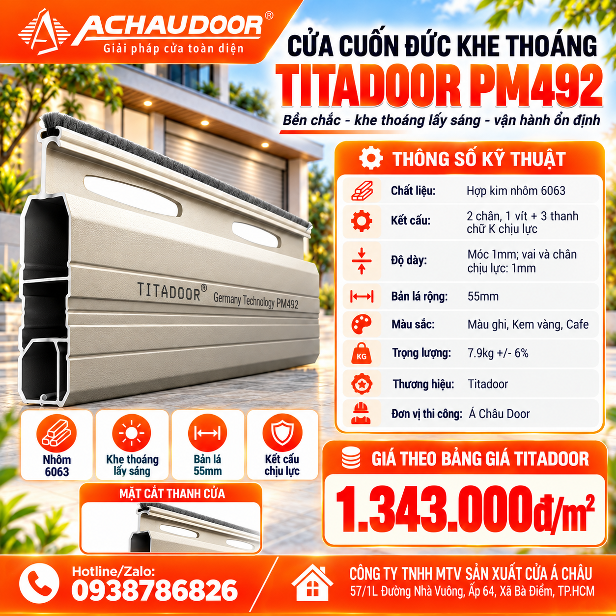 Cửa Cuốn Đức Khe Thoáng Titadoor PM492, Móc dày 1.0mm, Chân chịu lực dày 1.0mm - TL 7.9kg 2 PM492 2