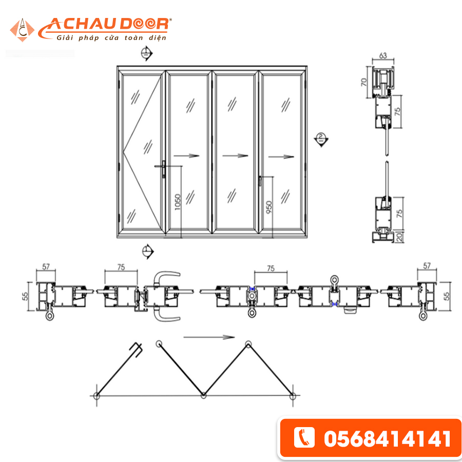cửa đi mở trượt 4 cánh