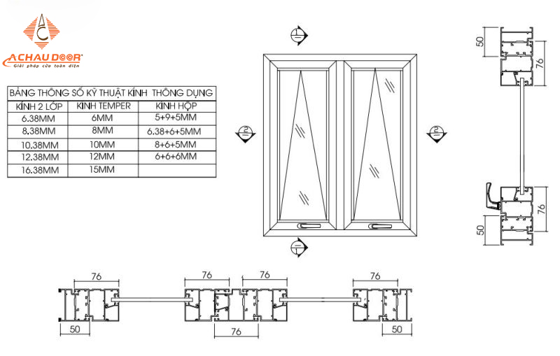 Bản vẽ mặt cắt nhôm cửa xếp trượt hệ EA55 và EA70i Chi tiết