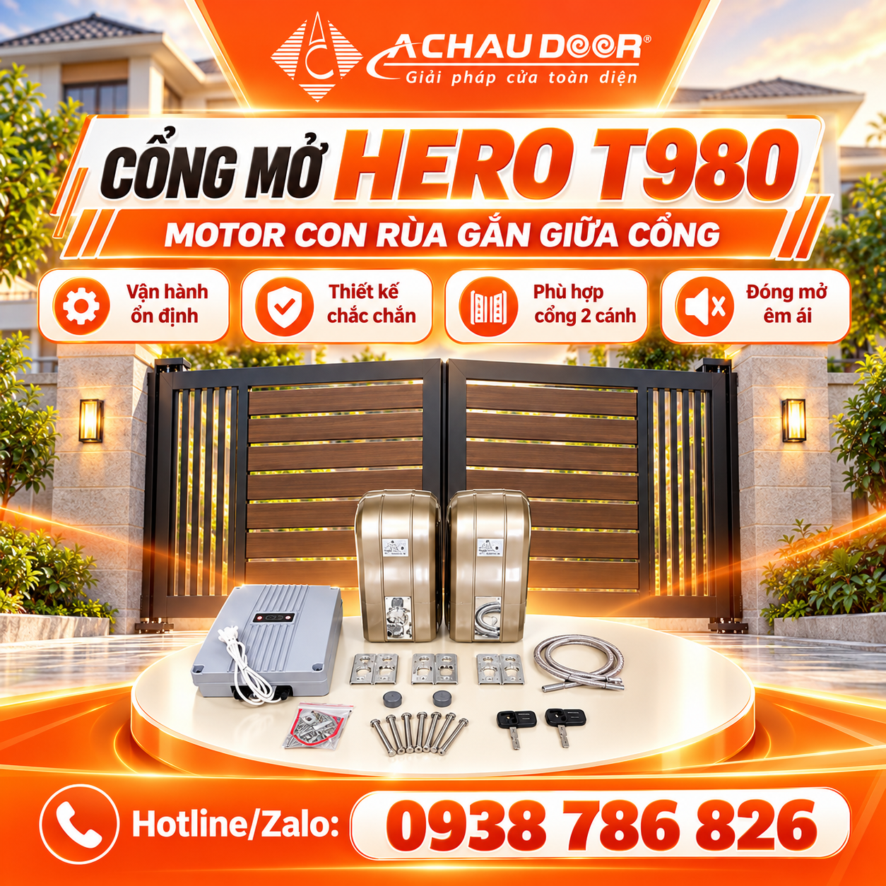 Motor Cổng Mở Bánh Xe HERO T980 24V 1000kg 2 hero t980 2