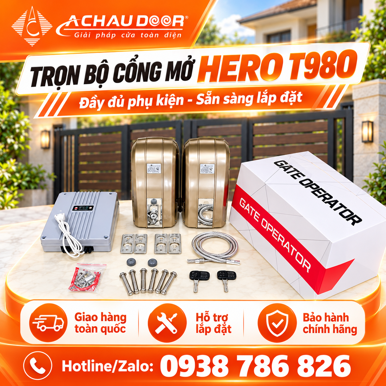 Motor Cổng Mở Bánh Xe HERO T980 24V 1000kg 3 hero t980
